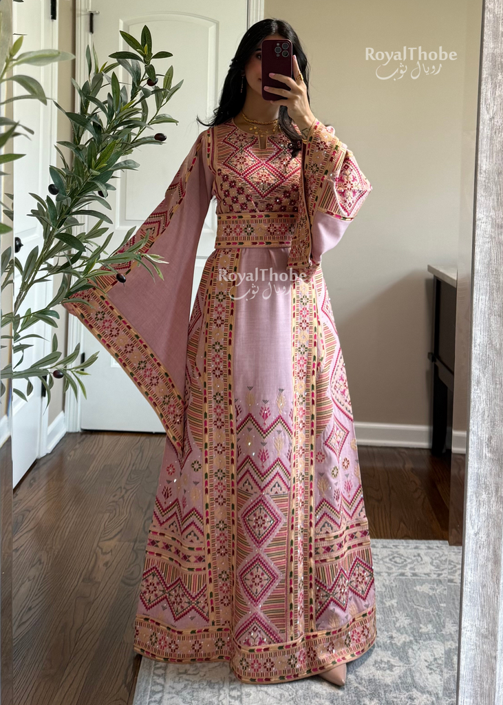 Pink Diamond Long Full Embroidered Thobe Pink Diamond Long Full Embroidered Thobe