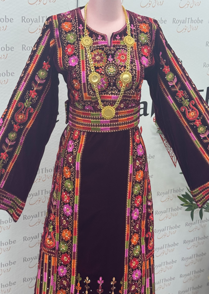 Velvet Manajel Flower Full Embroidered Thobe