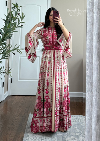 Bridal Dark Beige/Burgundy And Pink Maleka Kaftan