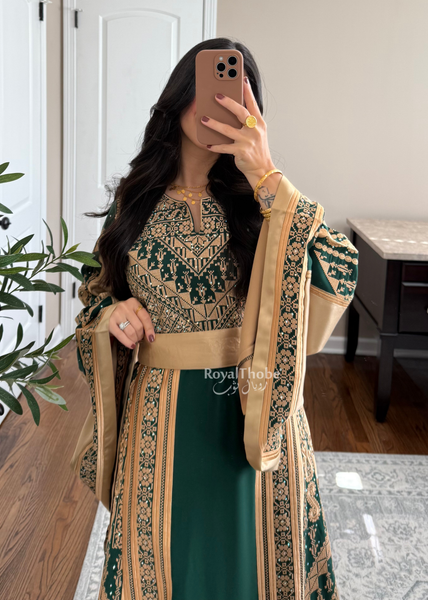 Olive Green Malekah Full Embroidered Thobe