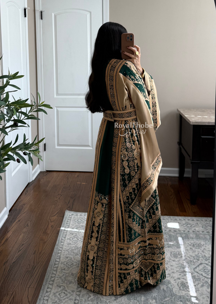 Olive Green Malekah Full Embroidered Thobe