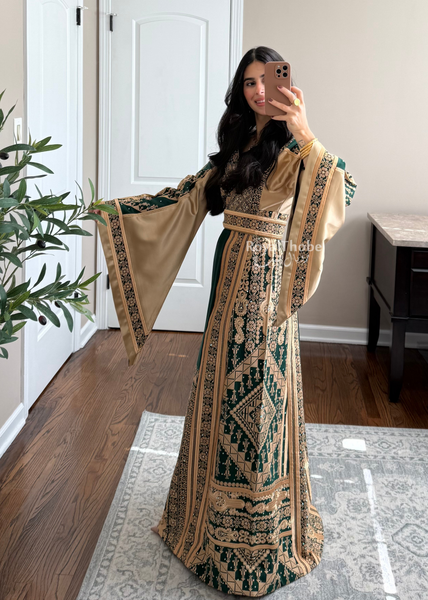 Olive Green Malekah Full Embroidered Thobe