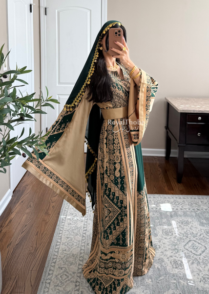 Olive Green Malekah Full Embroidered Thobe