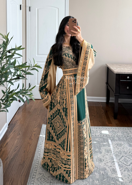 Olive Green Malekah Full Embroidered Thobe