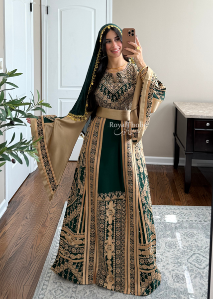 Olive Green Malekah Full Embroidered Thobe