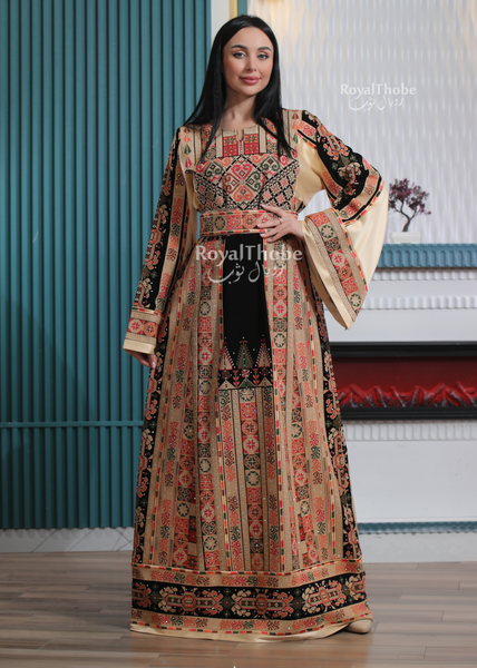 Black/Gold Long Full Embroidered Thobe