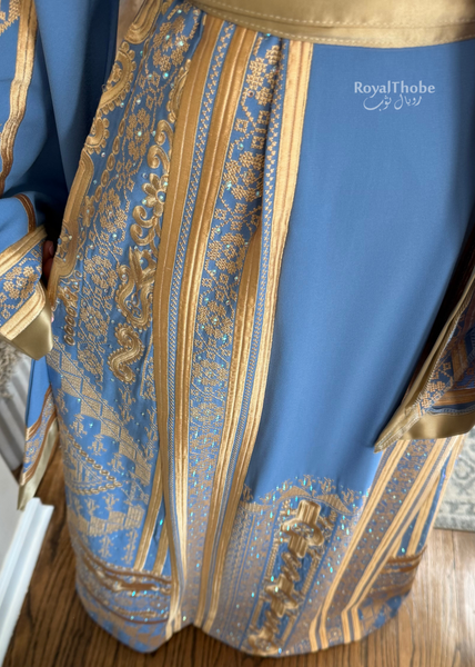 Blue /Gold Flower Malekah Full Embroidered Thobe