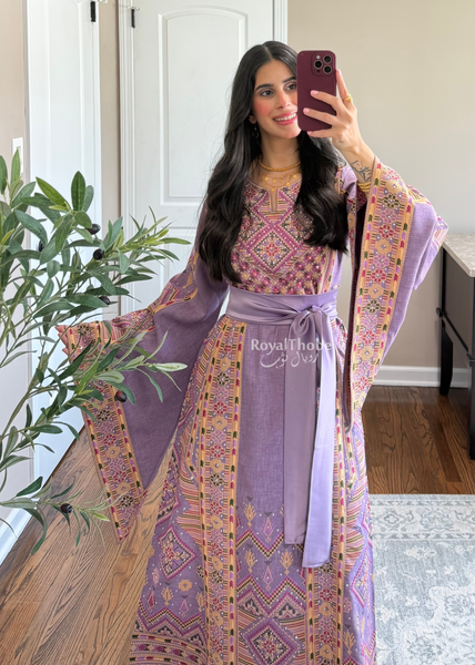 Purple Diamond Long Full Embroidered Thobe