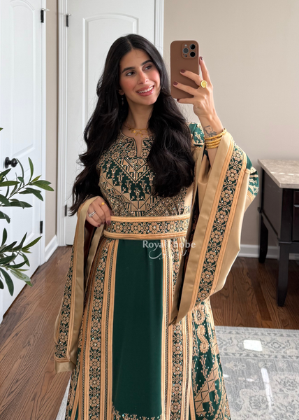 Olive Green Malekah Full Embroidered Thobe
