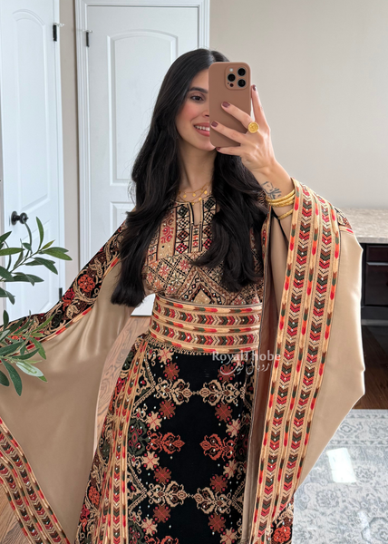 Black/ Brown Zohor And Manajel Full Embroidered Thobe