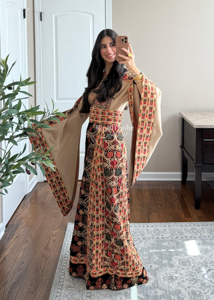 Black/ Brown Zohor And Manajel Full Embroidered Thobe