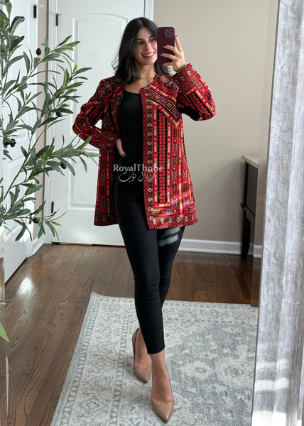 Black/ Red Elegant Embroidered Blazer
