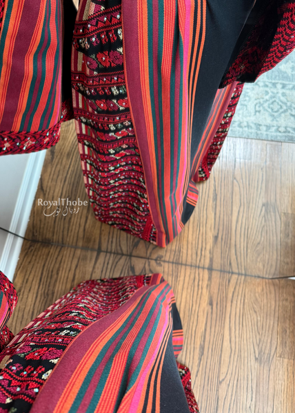Black/Red Majdlawe Long Full Embroidered Thobe