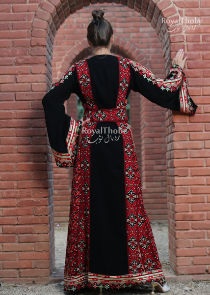 Black/Red Modern Full Sides Long Embroidered Thobe