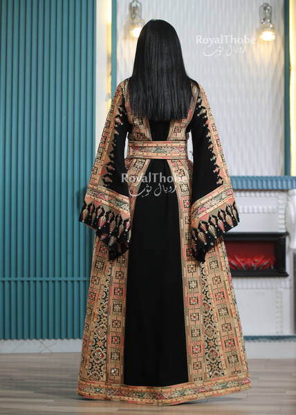 Black/Gold Elegant Long Full Embroidered Thobe