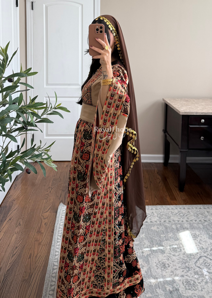 Black/ Brown Zohor And Manajel Full Embroidered Thobe