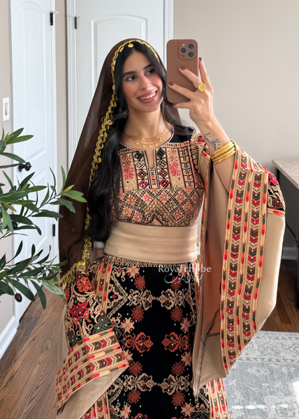 Black/ Brown Zohor And Manajel Full Embroidered Thobe