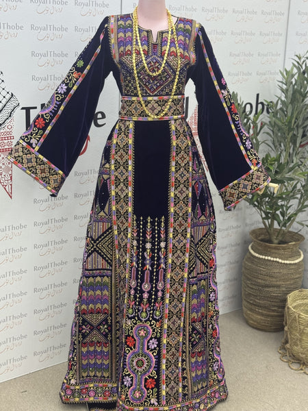 Velvet Purple Maleka Long Full Embroidered Thobe