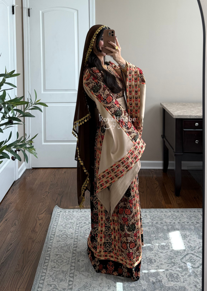 Black/ Brown Zohor And Manajel Full Embroidered Thobe
