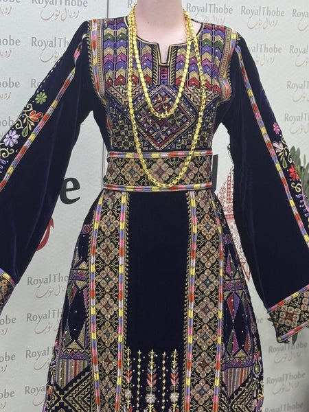 Velvet Purple Maleka Long Full Embroidered Thobe