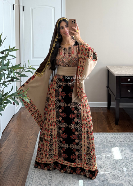 Black/ Brown Zohor And Manajel Full Embroidered Thobe