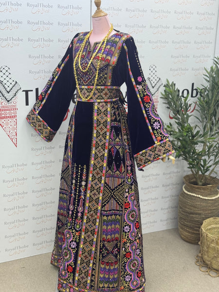 Velvet Purple Maleka Long Full Embroidered Thobe