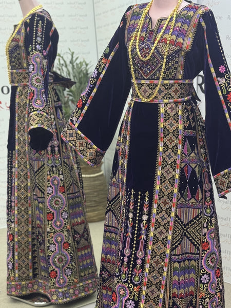 Velvet Purple Maleka Long Full Embroidered Thobe