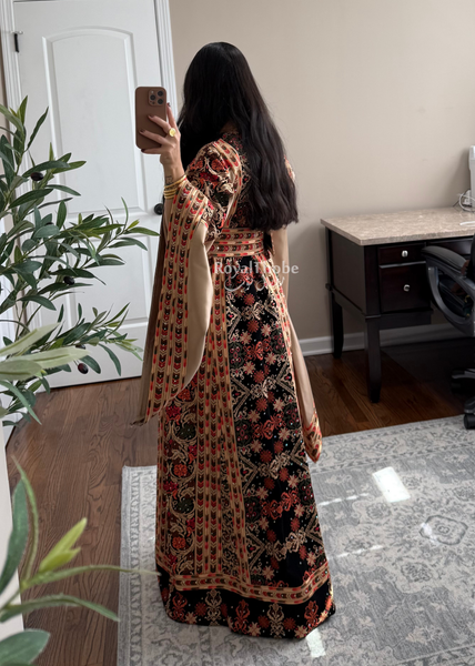 Black/ Brown Zohor And Manajel Full Embroidered Thobe