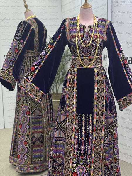 Velvet Purple Maleka Long Full Embroidered Thobe