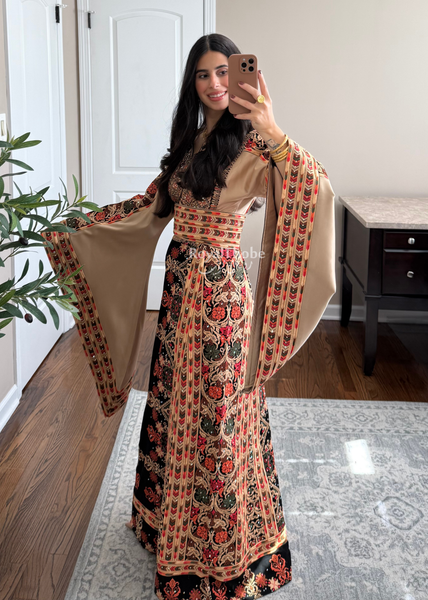 Black/ Brown Zohor And Manajel Full Embroidered Thobe