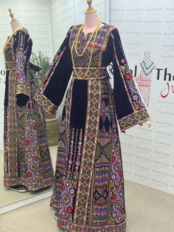 Velvet Purple Maleka Long Full Embroidered Thobe