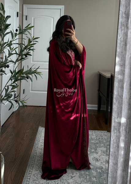 Burgundy Velvet Arabic Letter Bisht -Free Size