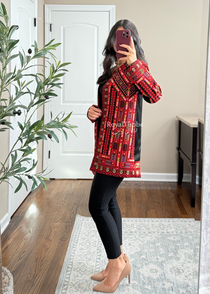 Black/ Red Elegant Embroidered Blazer