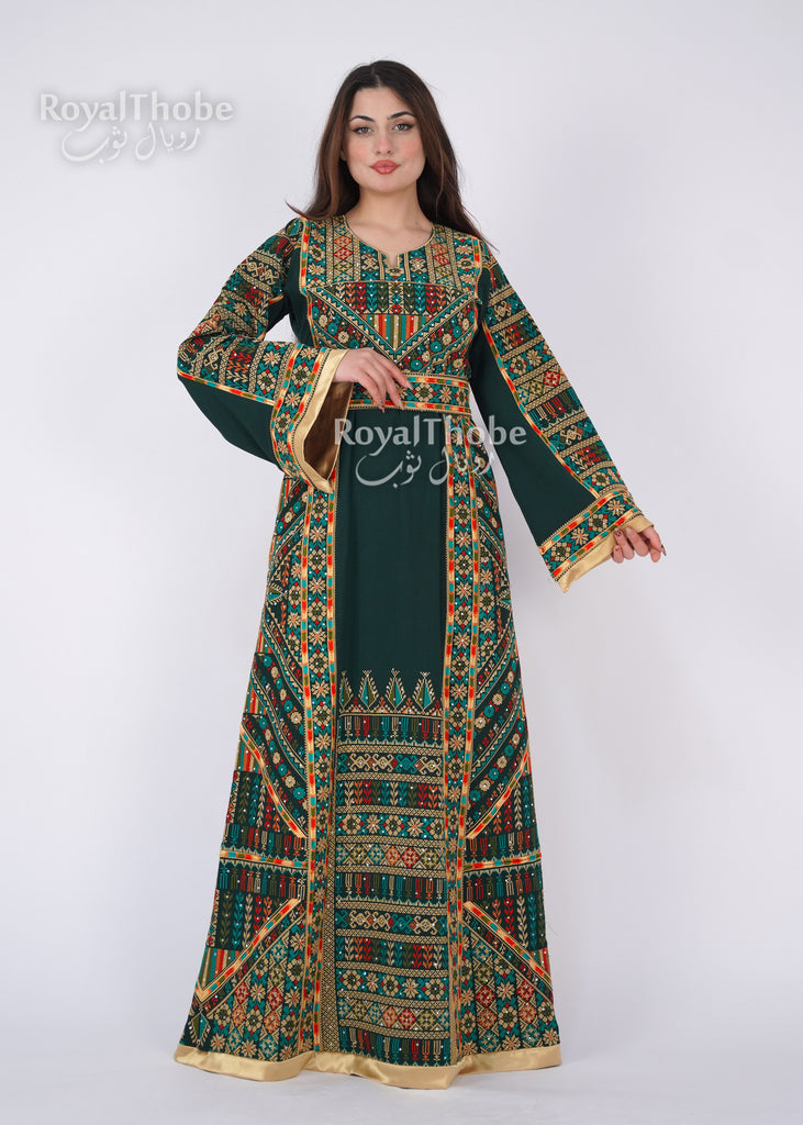 Olive Green Modern Long Full Embroidered Thobe Olive Green Modern Long Full Embroidered Thobe