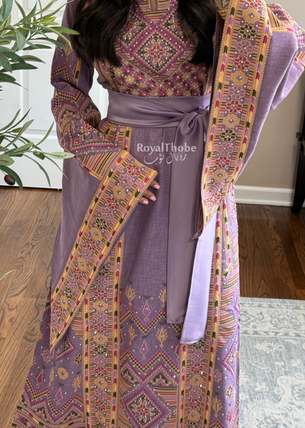 Purple Diamond Long Full Embroidered Thobe