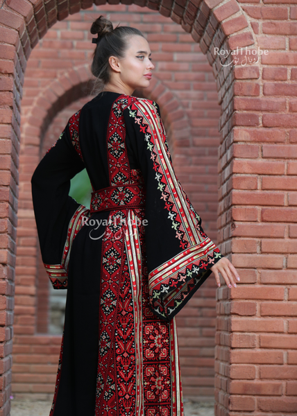 Black/Red Modern Full Sides Long Embroidered Thobe