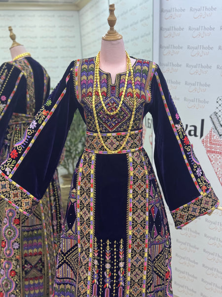 Velvet Purple Maleka Long Full Embroidered Thobe
