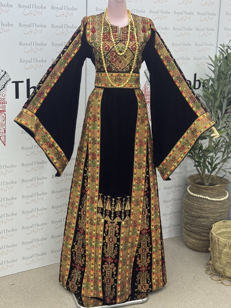 Velvet Brown/Gold Maleka Long Full Embroidered Thobe
