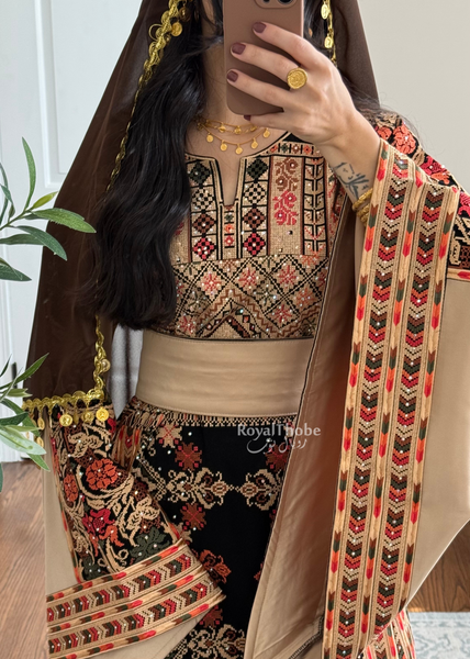 Black/ Brown Zohor And Manajel Full Embroidered Thobe
