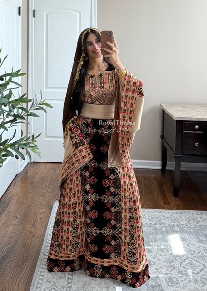 Black/ Brown Zohor And Manajel Full Embroidered Thobe