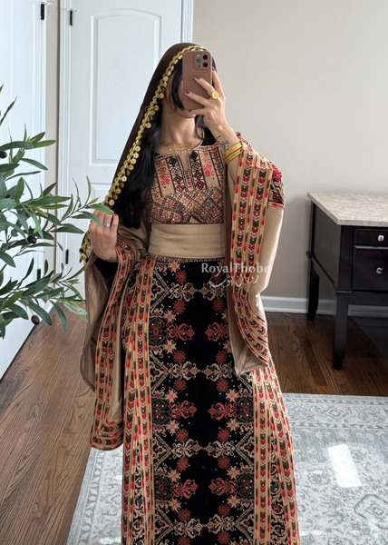 Black/ Brown Zohor And Manajel Full Embroidered Thobe