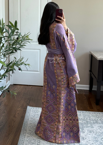 Purple Diamond Long Full Embroidered Thobe