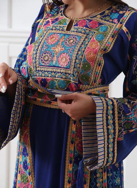 Royal Blue Malak Kasab Full Embroidered Thobe