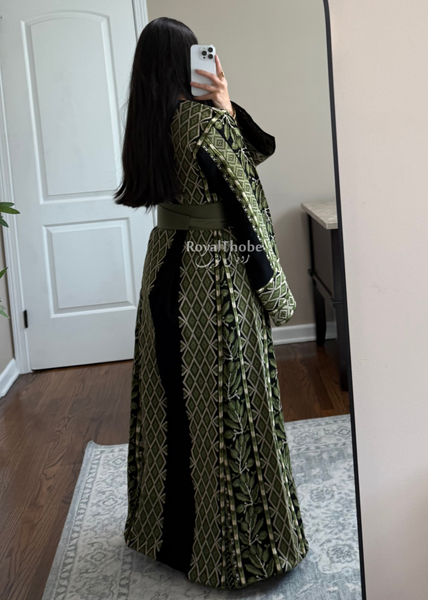 Black/Olive Green Zaytona Full Embroidered Thobe