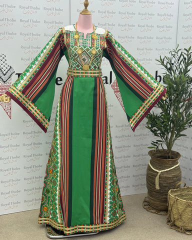 Green Majdlawe Long Full Embroidered Thobe