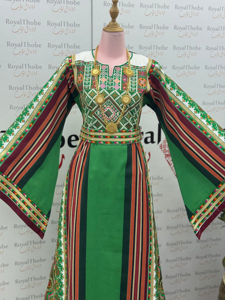 Green Majdlawe Long Full Embroidered Thobe