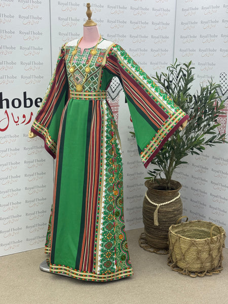 Green Majdlawe Long Full Embroidered Thobe