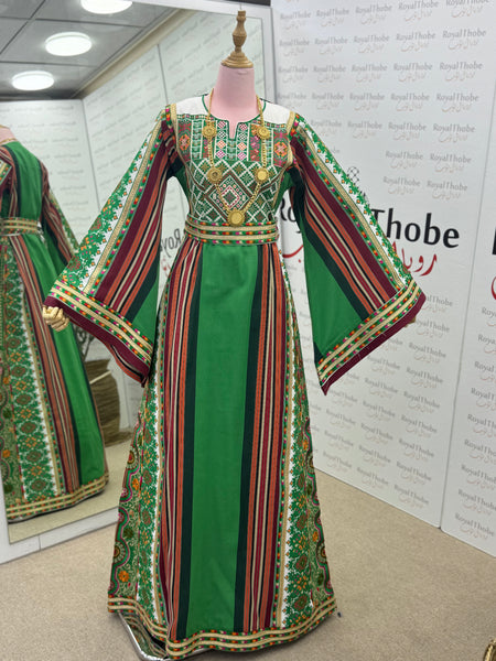 Green Majdlawe Long Full Embroidered Thobe