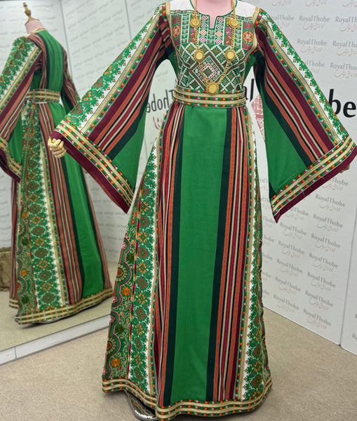 Green Majdlawe Long Full Embroidered Thobe
