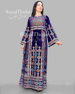 Velvet Dimond Royal Blue Full Embroidered Thobe